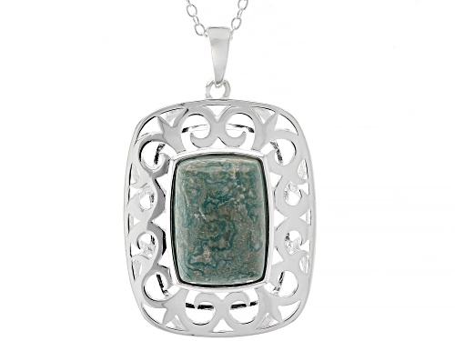 Photo of 14x10mm Square Cushion Green Kingman Turquoise Silver Pendant With Chain