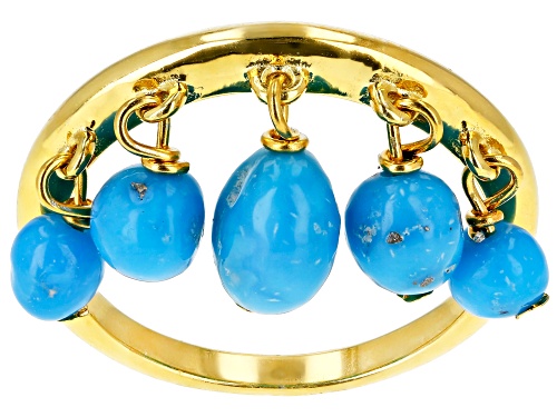 3-6mm Sleeping Beauty Turquoise Nuggets, 18k Gold Over Silver Charm Ring - Size 7