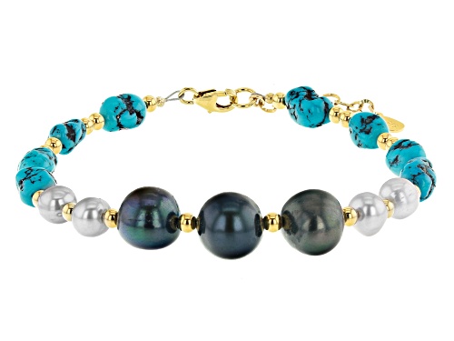 Photo of Tehya Oyama Turquoise™ Turquoise, Cultured Freshwater Pearl 18k Gold Over Silver Bead bracelet - Size 7.5