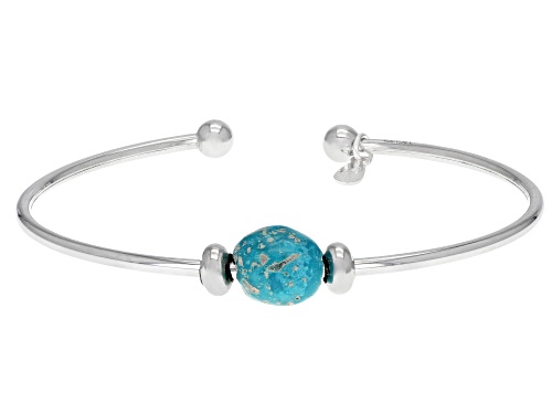 Photo of 8-9mm Sleeping Beauty Turquoise Nugget Sterling Silver Cuff Bracelet - Size 7