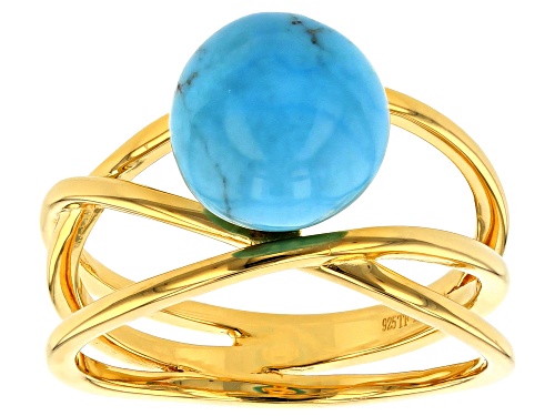 Photo of 9-10mm Round Sleeping Beauty Turquoise 18K Gold Over Silver Ring - Size 9