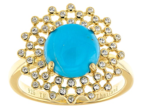 Sleeping Beauty   Turquoise & Cubic Zirconia 18k Gold Over Silver Ring - Size 8