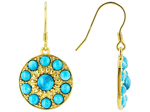 Photo of Blue Kingman Turquoise 18K Gold Over Silver Disc Earrings