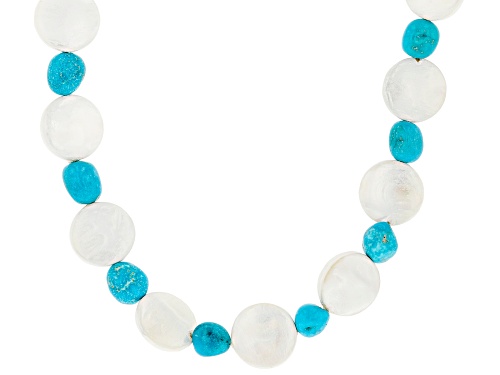 Photo of Sleeping Beauty Turquoise & Shell Pearl Silver Necklace - Size 18