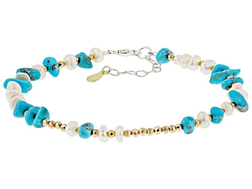 Photo of Sleeping Beauty Turquoise With Cultured FWP & Hematine Silver Bracelet - Size 7.5