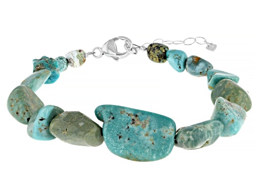 Photo of 8-15mm Green Kingman Turquoise Graduated Nugget Sterling Silver Bracelet - Size 8