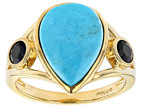 Photo of Sleeping Beauty Turquoise & 0.31ctw Spinel 18k Yellow Gold Over Silver Ring - Size 7
