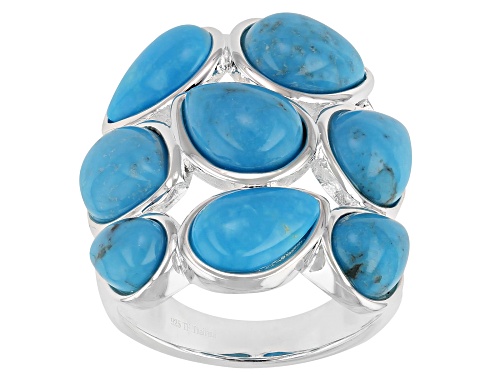 Photo of Blue Kingman Turquoise Sterling Silver Cluster Ring - Size 6