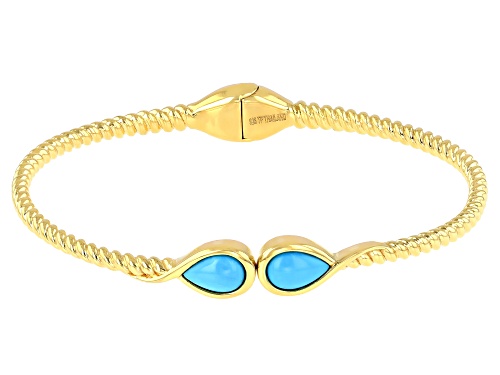 Photo of 6x9mm Sleeping Beauty Turquoise 18k Yellow Gold Over Silver Bracelet - Size 7.5