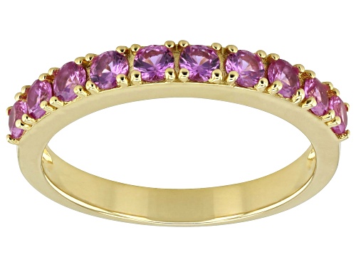 0.68ctw Round Lab Created Pink Sapphire 18k Yellow Gold Over Sterling Silver Band Ring - Size 8