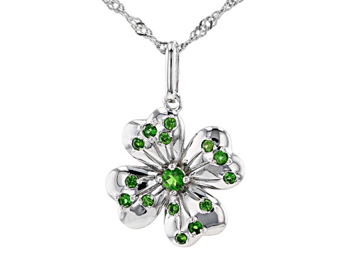 0.30ctw Round Chrome Diopside Rhodium Over Silver Four Leaf Clover Pendant With Chain