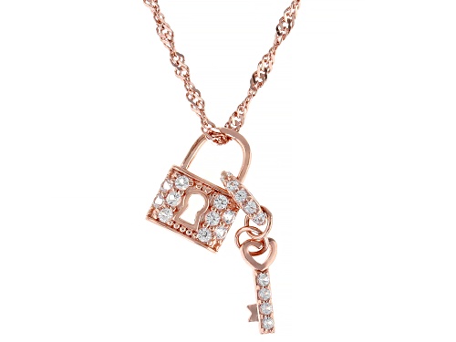 Photo of .28ctw Round Lab Created White Sapphire 18k Rose Gold Over Silver Key & Locket Pendant With Chain