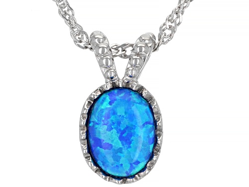 8x6mm Oval Blue Lab Created Opal Rhodium Over Sterling Silver Pendant with Chain