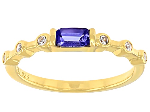 0.20ct Rectangular Octagonal Tanzanite with 0.10ctw Lab Sapphire 18k Yellow Gold Over Silver Ring - Size 10