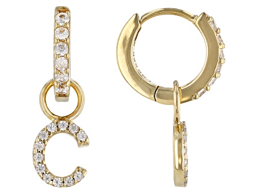 Photo of 0.38ctw Round White Zircon 18k Yellow Gold Over Sterling Silver "C" Initial Dangle Earrings