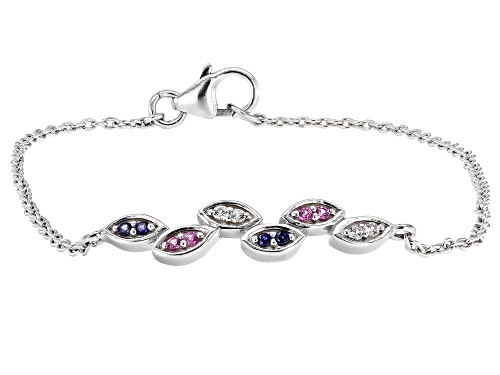 Photo of 0.14ctw Round Lab Created Blue, Pink & White Sapphire Rhodium Over Sterling Silver Bracelet - Size 7.25
