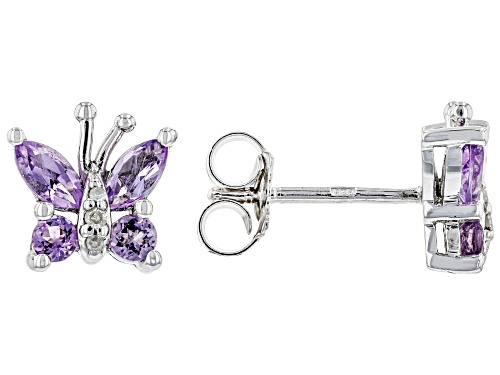 Photo of 0.64ctw Lavender Amethyst with 0.03ctw White Diamond Accent Rhodium Over Silver Butterfly Earrings