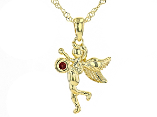 Photo of 0.08ct Round Vermelho Garnet™ 18k Yellow Gold Over Sterling Silver Cupid Pendant with Chain