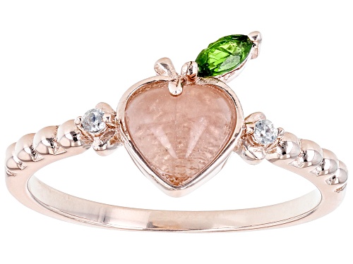 6X6mm Rose Quartz with 0.13ctw Chrome Diopside & White Zircon 18k Rose Gold Over Silver Peach Ring - Size 6