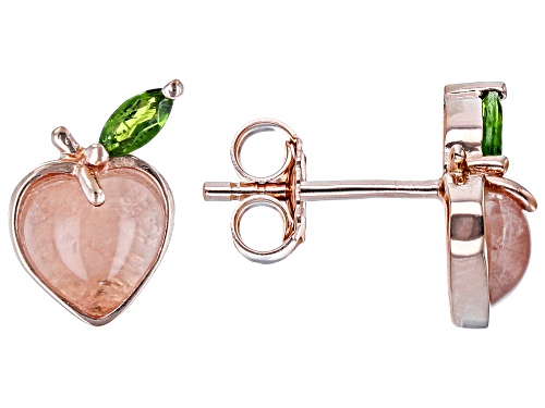 6X6mm Rose Quartz with 0.18ctw Chrome Diopside 18k Rose Gold Over Sterling Silver Peach Earrings