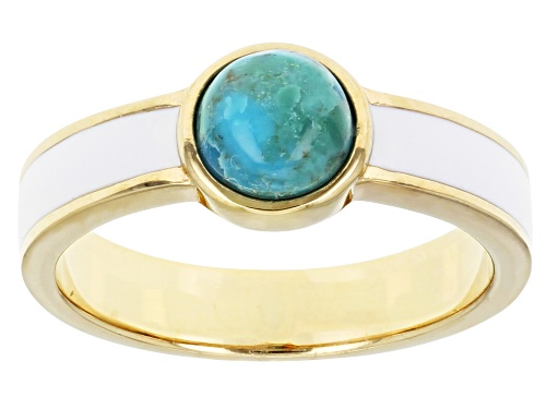 Photo of 6mm Round Turquoise With White Enamel 18k Yellow Gold Over Sterling Silver Solitaire Ring - Size 8