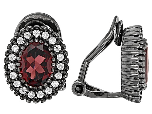 3.10ctw Oval Vermelho Garnet™ With 0.48ctw White Zircon, Black Rhodium Over Silver Clip-On Earrings
