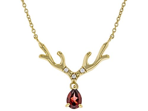 0.80ctw Vermelho Garnet™ And 0.06ctw White Zircon 18K Yellow Gold Over Silver Reindeer Necklace - Size 18