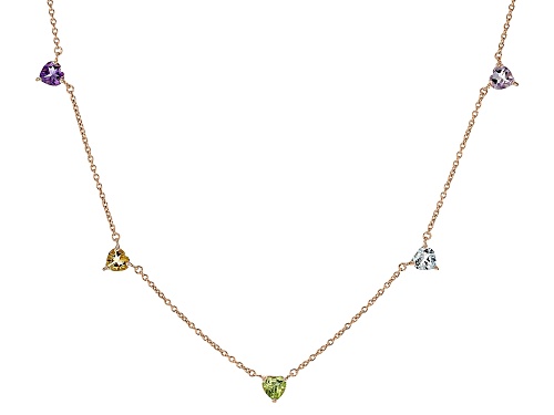 2.02ctw Heart Shape Multi-Gemstone 18k Rose Gold Over Sterling Silver Station Necklace - Size 18