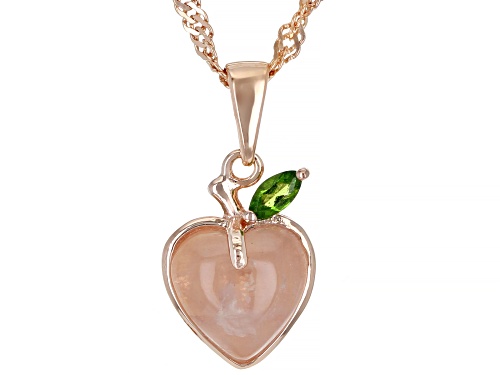 Heart Cabochon Rose Quartz With 0.09ct Chrome 18k Rose Gold Over Silver Peach Pendant/Chain
