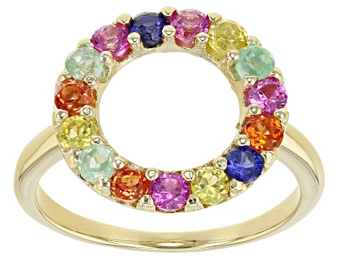 1.01ctw Lab Created Multi Color Sapphire 18k Yellow Gold Over Sterling Silver Ring - Size 8