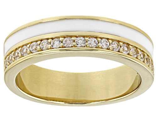 Photo of 0.35ctw White Zircon 18k Yellow Gold Over Sterling Silver and Enamel Band Ring - Size 10