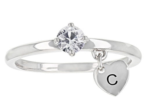 Photo of 0.35ct Round White Zircon Rhodium Over Sterling Silver Heart Charm Initial "C" Ring - Size 8