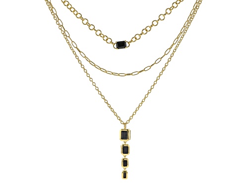 4.51ctw Rectangular Octagonal Black Spinel 18k Yellow Gold Over Brass 16-20" Layered Necklace