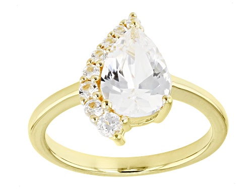 Photo of 2.35ct Pear Shape & 0.29ctw Round Lab Created White Sapphire 18k Yellow Gold Over Silver Ring - Size 8