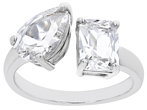 4.00ctw Pear Shape & Rectangular Octagonal Lab Created White Sapphire Rhodium Over Silver Ring - Size 8