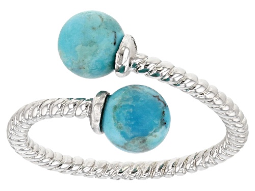 6mm Blue Composite Turquoise Rhodium Over Sterling Silver Bypass Ring - Size 7