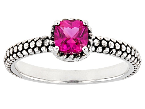 0.51ct Square Cushion Lab Created Ruby Rhodium Over Sterling Silver Ring - Size 6