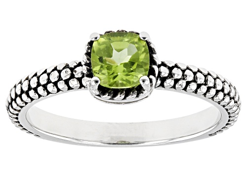 0.51ct Square Cushion Manchurian Peridot™ Rhodium Over Sterling Silver Ring - Size 8