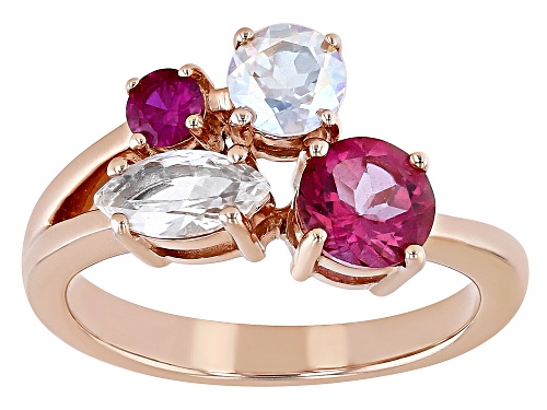 .85ct Round Pink Topaz With 1.13ctw Multi-Gemstone 18k Rose Gold Over Silver Ring - Size 6