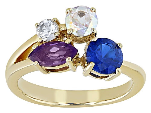 Photo of .75ct Lab Blue Spinel With 1.18ctw Multi-Gemstone  18k Yellow Gold Over Silver Ring - Size 8