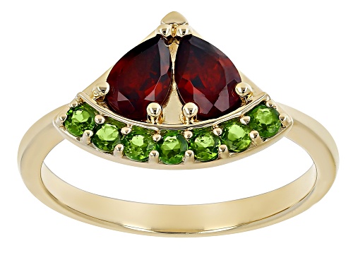 Photo of .85ctw Pear Vermelho Garnet™ With .24ctw Chrome Diopside 18k Yellow Gold Over Silver Watermelon Ring - Size 6