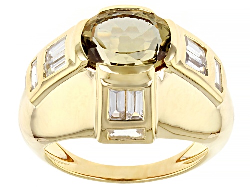 Photo of 2.04ct Oval Champagne Quartz With 1.53ctw Baguette White Zircon 18k Yellow Gold Over Silver Ring - Size 8