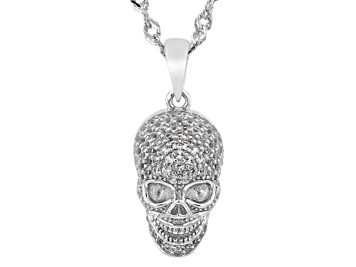 .72ctw Lab Created White Sapphire Rhodium Over Sterling Silver Skull Pendant With Chain