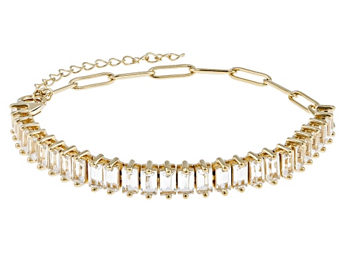 6.65ctw Baguette Lab Created White Sapphire 18k Yellow Gold Over Sterling Silver Paperclip Bracelet - Size 8