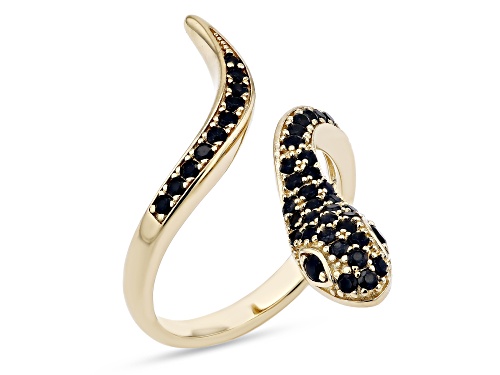 0.72ctw Round Black Spinel 18k Yellow Gold Over Sterling Silver Snake Bypass Ring - Size 7