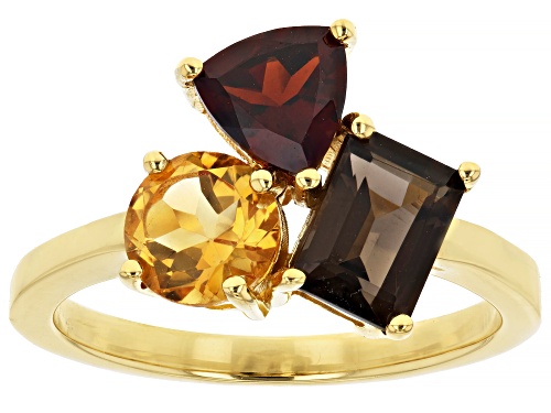 .87ct Vermelho Garnet™ with .80ct Smoky Quartz and .69ct Citrine 18k Yellow Gold Over Silver Ring - Size 10