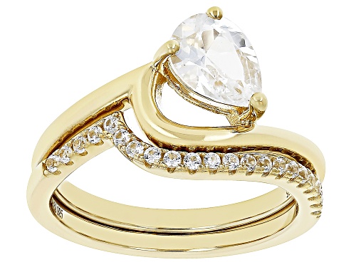 Photo of 1.31ctw Pear Shape & Round Lab White Sapphire 18k Yellow Gold Over Sterling Silver Ring Set of 2 - Size 7