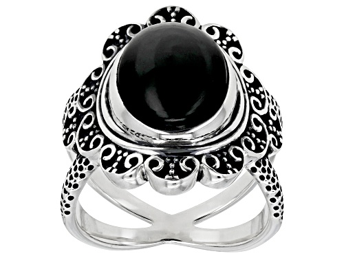 Photo of 12x10mm Oval Black Onyx Sterling Silver Ring - Size 8