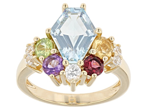 2.42ct Glacier Topaz™ with 1.29ctw multi-Gemstone 18k Yellow Gold Over Sterling Silver Ring - Size 9