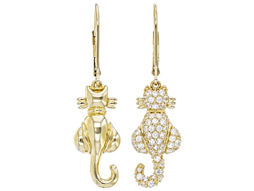 0.88ctw Round Lab Created White Sapphire 18k Yellow Gold Over Sterling Silver Cat Earrings
